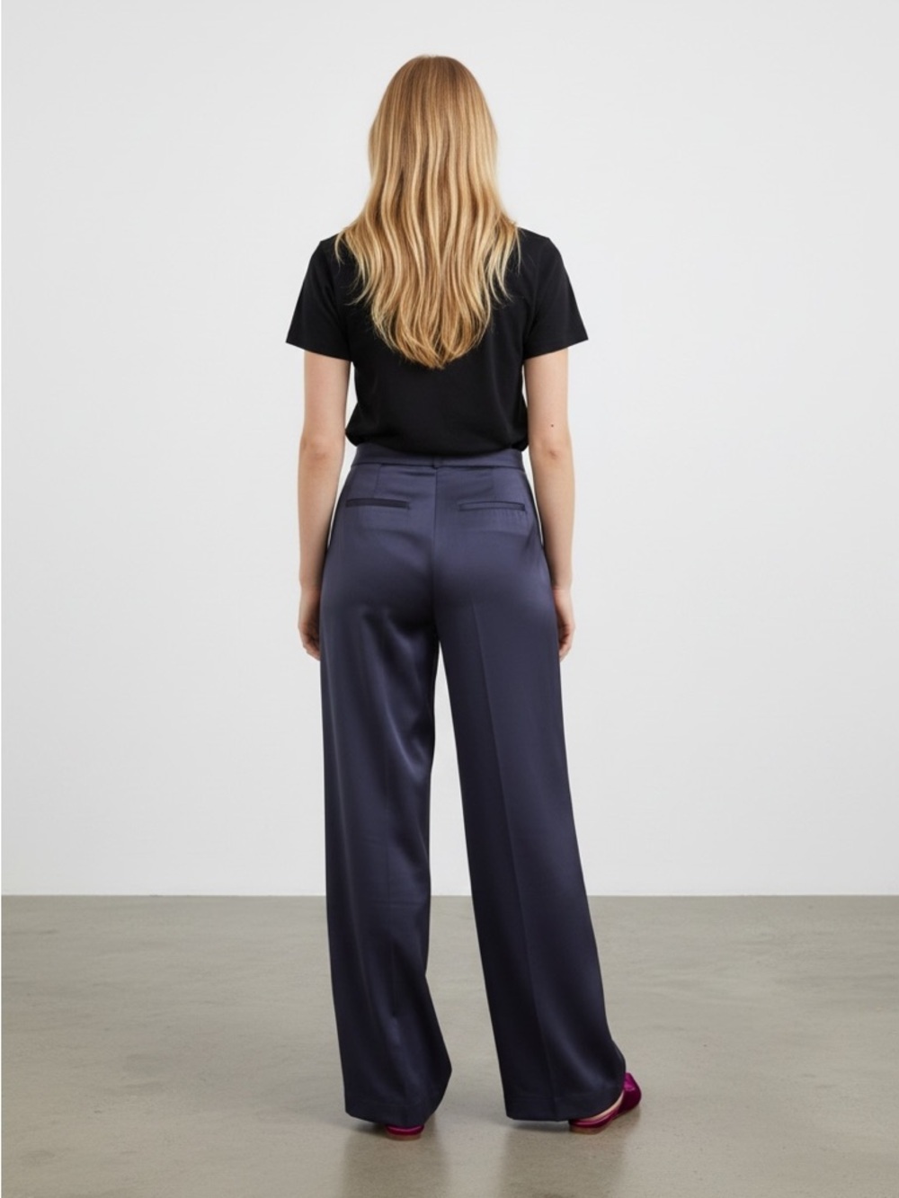NWT Boden Navy Satin Wide Leg Trousers Size 10 Petite - Picture 7 of 13